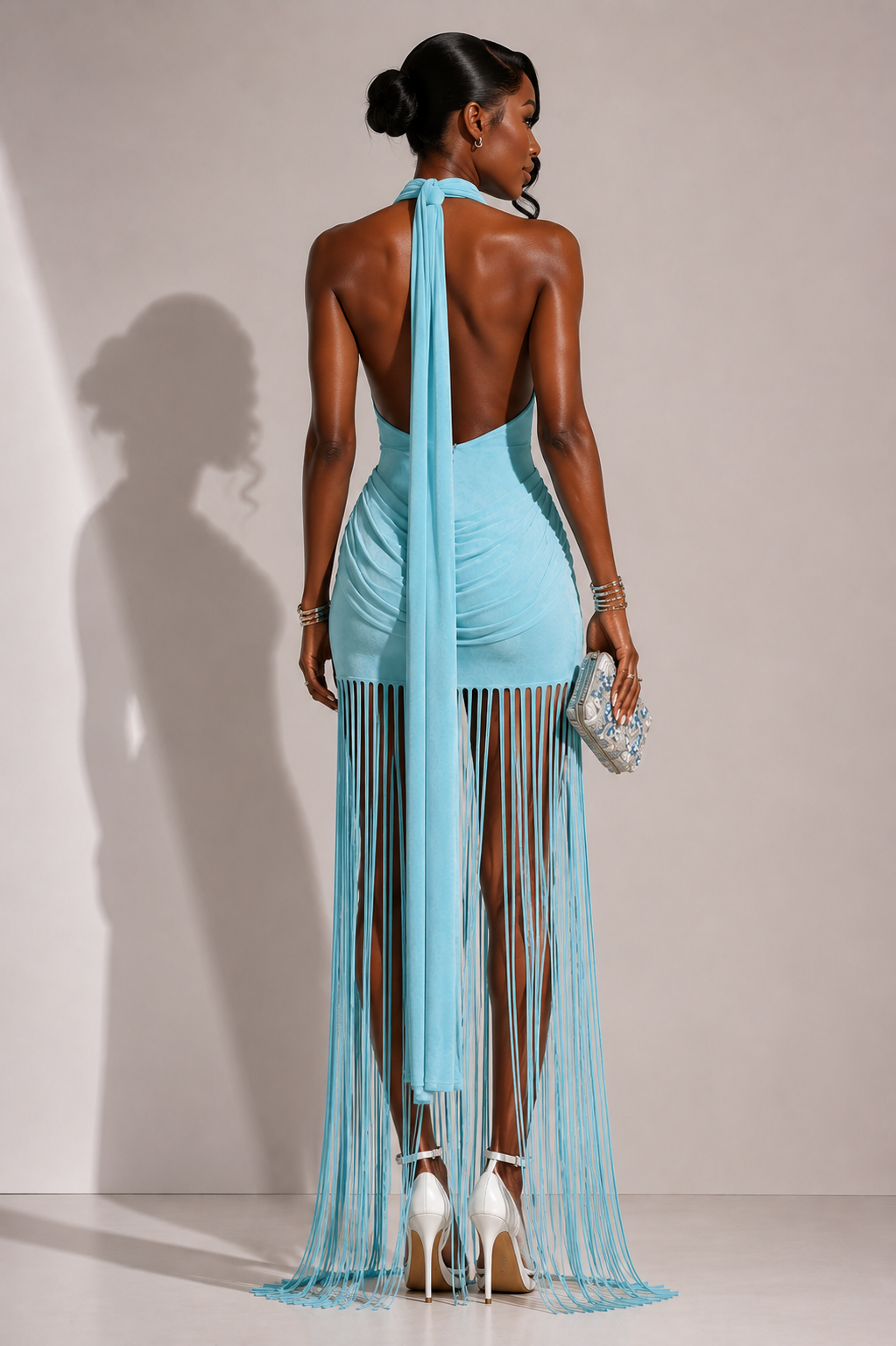 Robe dos nu Riviera à franges